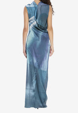 Jean Paul Gaultier One-Shoulder Water Long Dress Blue W-DR034-W020P-5557