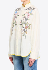 Valentino Floral-Embroidered Linen Shirt Off-white 8B3AB826-9M4-AM0