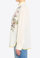 Valentino Floral-Embroidered Linen Shirt Off-white 8B3AB826-9M4-AM0