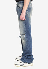 Amiri Slashed Faded Boot Cut Jeans Blue AMBMJE1106--597