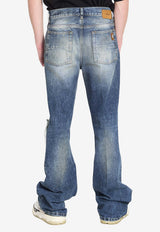 Amiri Slashed Faded Boot Cut Jeans Blue AMBMJE1106--597
