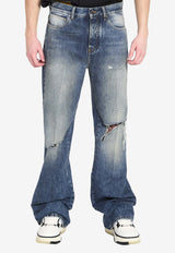 Amiri Slashed Faded Boot Cut Jeans Blue AMBMJE1106--597