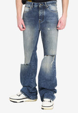 Amiri Slashed Faded Boot Cut Jeans Blue AMBMJE1106--597