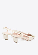 Roger Vivier Belle Vivier 45 Slingback Pumps in Patent Leather Cream RVW00625600-D1P-C0019