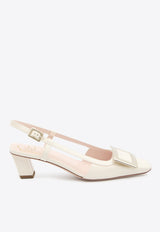 Roger Vivier Belle Vivier 45 Slingback Pumps in Patent Leather Cream RVW00625600-D1P-C0019
