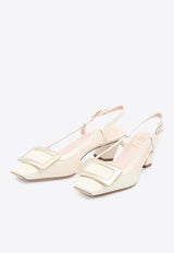 Roger Vivier Belle Vivier 45 Slingback Pumps in Patent Leather Cream RVW00625600-D1P-C0019