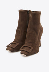 Roger Vivier Trompette 100 Suede Leather Ankle Boots Brown RVW40143020-YQ0-S611