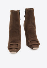 Roger Vivier Trompette 100 Suede Leather Ankle Boots Brown RVW40143020-YQ0-S611