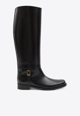 Saint Laurent Julia Calf Leather Knee-High Boots Black 840698-AAEHR-1000