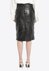 Saint Laurent Crinkled Leather Belted Pencil Skirt Black 865021-YCVD2-1000