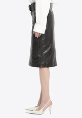 Saint Laurent Crinkled Leather Belted Pencil Skirt Black 865021-YCVD2-1000
