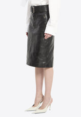 Saint Laurent Crinkled Leather Belted Pencil Skirt Black 865021-YCVD2-1000