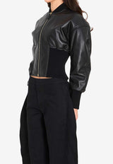 Alaïa Cinched Cropped Bomber Jacket Black AA9V1236C228C--995