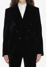 Saint Laurent Cassandre Double-Breasted Velvet Blazer Black 842990-Y525R-1000