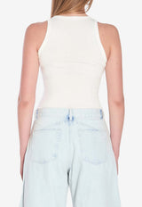 Alaïa Sculpting Ribbed Knit Bodysuit Top White AA9B0382J085B--020