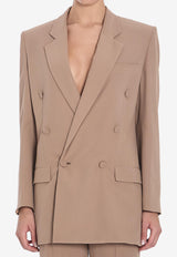 Saint Laurent Double-Breasted Silk Crepe Blazer Beige 812441-Y7I21-2141