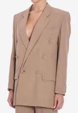 Saint Laurent Double-Breasted Silk Crepe Blazer Beige 812441-Y7I21-2141