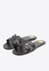 Saint Laurent Mabrouka Grained Leather Flat Sandals Black 861853-25V00-1000
