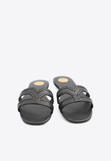 Saint Laurent Mabrouka Grained Leather Flat Sandals Black 861853-25V00-1000