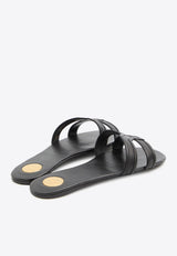 Saint Laurent Mabrouka Grained Leather Flat Sandals Black 861853-25V00-1000