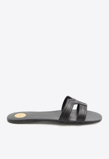 Saint Laurent Mabrouka Grained Leather Flat Sandals Black 861853-25V00-1000