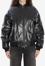 Salvatore Santoro Padded Leather Bomber Jacket Black 49071--BLACK