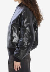 Salvatore Santoro Padded Leather Bomber Jacket Black 49071--BLACK