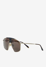 Alaïa Croc-Embossed Aviator Sunglasses Brown AA4E1002S008--241