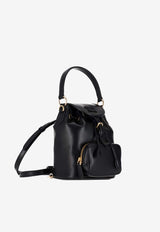 Miu Miu Logo Flap-Top Leather Backpack Black 5BZ045VOOM2CRW_F0002