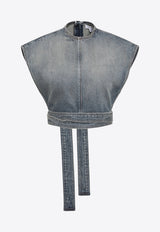 Délavé Denim Belted Cropped Top