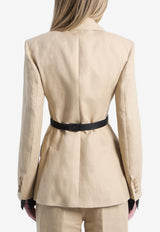 Max Mara Fionda Double-Breasted Linen Blazer Camel 2611041533600-10710-003