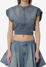 Alaïa Wraparound Belted Denim Top Blue AA9H1482D026C--A56
