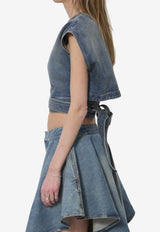 Alaïa Wraparound Belted Denim Top Blue AA9H1482D026C--A56