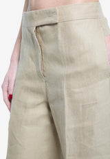 Max Mara Wide-Leg Linen Tailored Pants Beige 2611131243600-10710-003