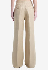 Max Mara Wide-Leg Linen Tailored Pants Beige 2611131243600-10710-003