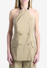Max Mara Nuraghe Halterneck Tailored Top Beige 2611281143600-10179-007
