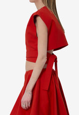 Alaïa Wraparound Belted Cropped Top Red AA9H1479W112C--319