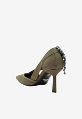 Prada 45 Crystal Embellished Canvas Pumps Green 1I443OB075010/S_PRADA-F0161