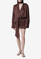 ROTATE V-neck Mini Chiffon Dress Brown 1159082037PL/S_ROTAT-2037