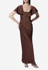 ROTATE Ruffled Satin Maxi Dress Brown 1159062037PL/S_ROTAT-2037