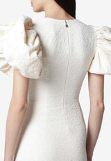 ROTATE Balloon-Sleeved Jacquard Midi Dress White 115745857PL/S_ROTAT-857