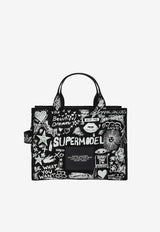 Marc Jacobs Medium Punk Scribble Canvas Tote Bag Black 2S6HTT015H02CO/S_MARC-002