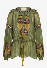 Valentino Embroidered Lurex Silk Blouse Green 8B3AEBB69W2/S_VALE-C9M
