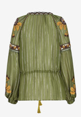 Valentino Embroidered Lurex Silk Blouse Green 8B3AEBB69W2/S_VALE-C9M