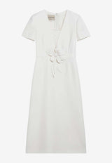 Valentino V-neck Crepe Couture Midi Dress Ivory 8B0VAKG51CF/S_VALE-A03