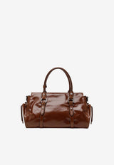 Miu Miu Embossed Logo Shiny Leather Handbag Brown 5BA328OOO2A44/T_MIU-F0BW5