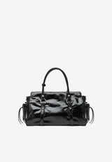 Miu Miu Embossed Logo Shiny Leather Handbag Black 5BA328OOO2A44/T_MIU-F0002