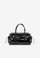 Miu Miu Embossed Logo Shiny Leather Handbag Black 5BA328OOO2A44/T_MIU-F0002