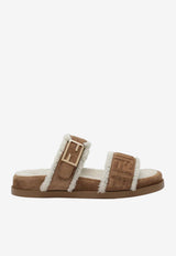 Fendi Feel FF Jacquard Suede and Shearling Slides Brown 8X8710AY9R/R_FENDI-F1TOO