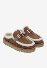 Fendi Apres Chic Ff Jacquard Suede and Shearling Flat Mules Brown 8R8777ASA1/R_FENDI-F0C23